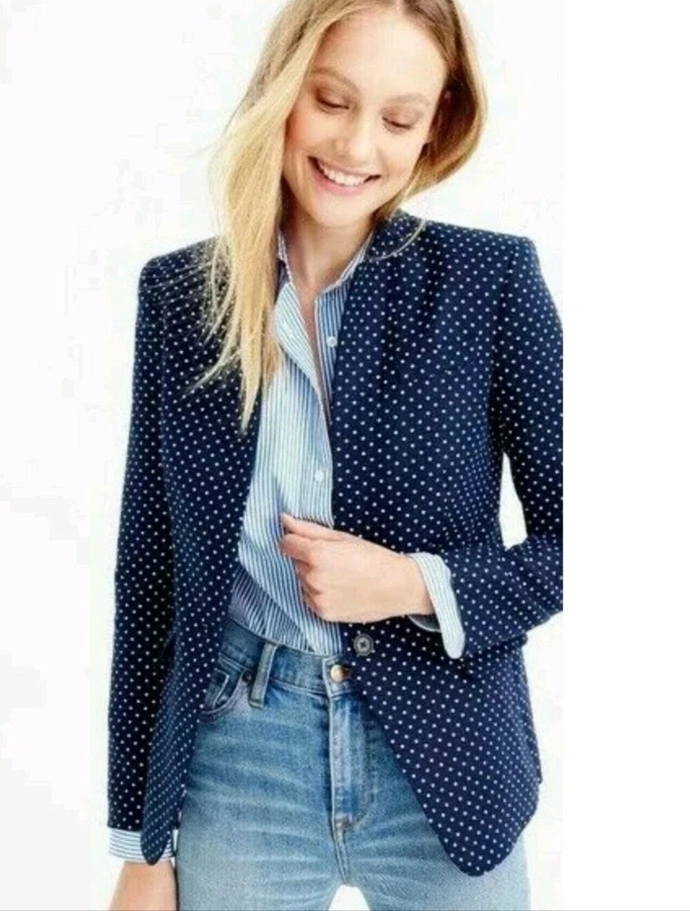NWOT Blue J.Crew regent blazer polka dot Sz.8